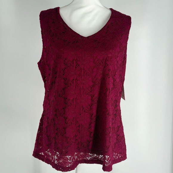 NWT Croft & Barrow Sleeveless Burgundy Lace Tank Top V-Neck Lightweight Size PXL - Picture 1 of 8